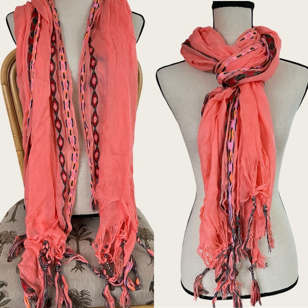 Coral Scarf with Multicolor Accents